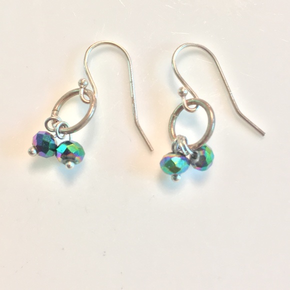 ARTISAN Faceted Vintage Peacock glass bead Doublet Sterling silver Earrings - Picture 7 of 7